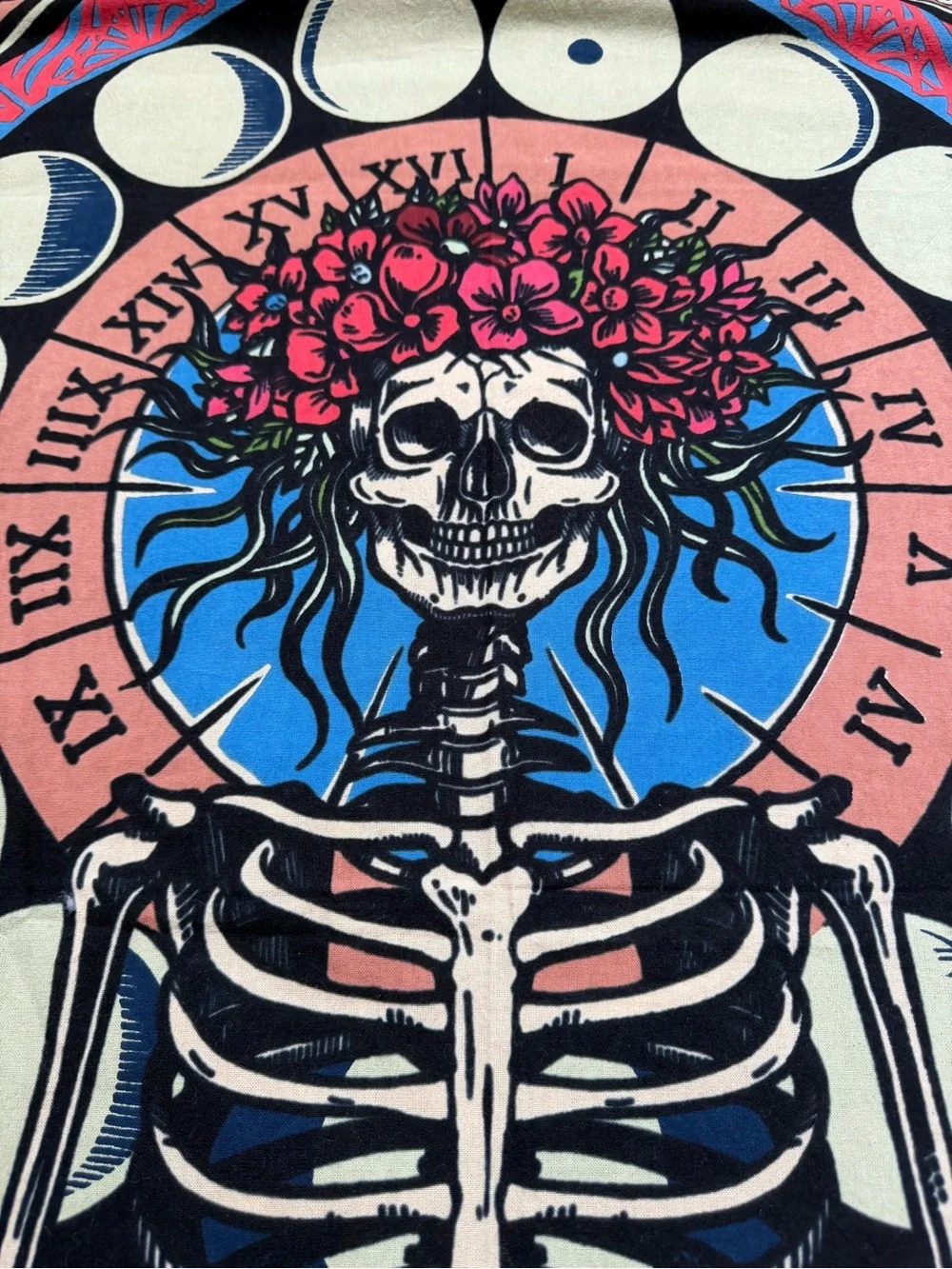 Psychedelic Skeleton & Mushroom Tapestry - Blue and Pink 0162
